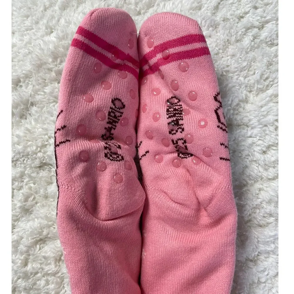 Hello Kitty Pink Slipper Socks Non Slip Grips Warm Cozy Womens Size 9-11 NEW